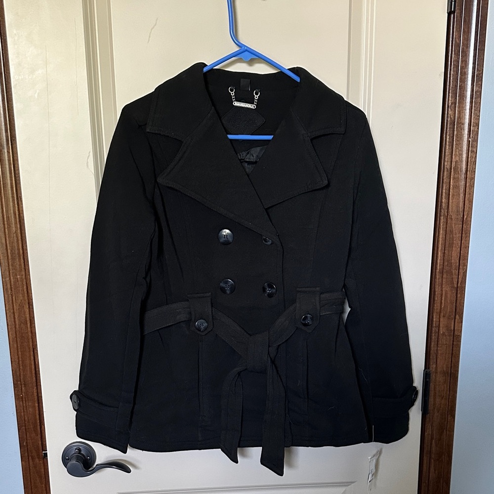 Jou Jou Women's Elegant Black Pea Coat